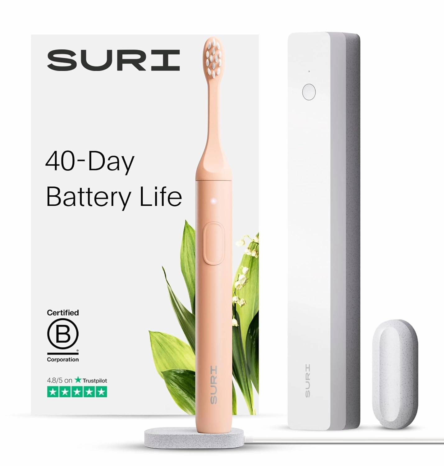 Electric Toothbrush - Sustainably Designed in California. Electric Toothbrushes Adults. Durable Slim Sonic Travel Tooth Brush. 40-Day Battery, Pink
