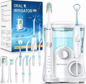 Electric Toothbrush and Water Flosser,600ML Oral Irrigator Water Flosser with 7 Jet Tips,10 Adjustable Pressure Settings,Sonic Electric Toothbrush with 2 Brush Heads,5 Modes(White)