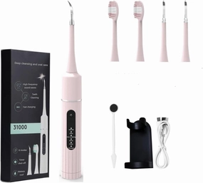 Electric Toothbrush, Vibrating and Oscillating Brush (for Adults), with 2 Heads, 1 Flat, 1 Pointed, IPX7 Waterproof, with Soft Bristles, Long-Lasting Battery and Multiple Brushing Modes(Pink)
