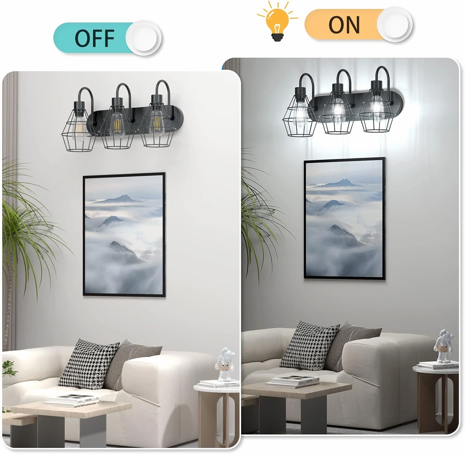 Elibbren Retro Style Industrial Bathroom Vanity Light - 3 Lights, Vintage Matte Black Wall Sconce with Caged, E26 Base Farmhouse Wall Light Fixture
