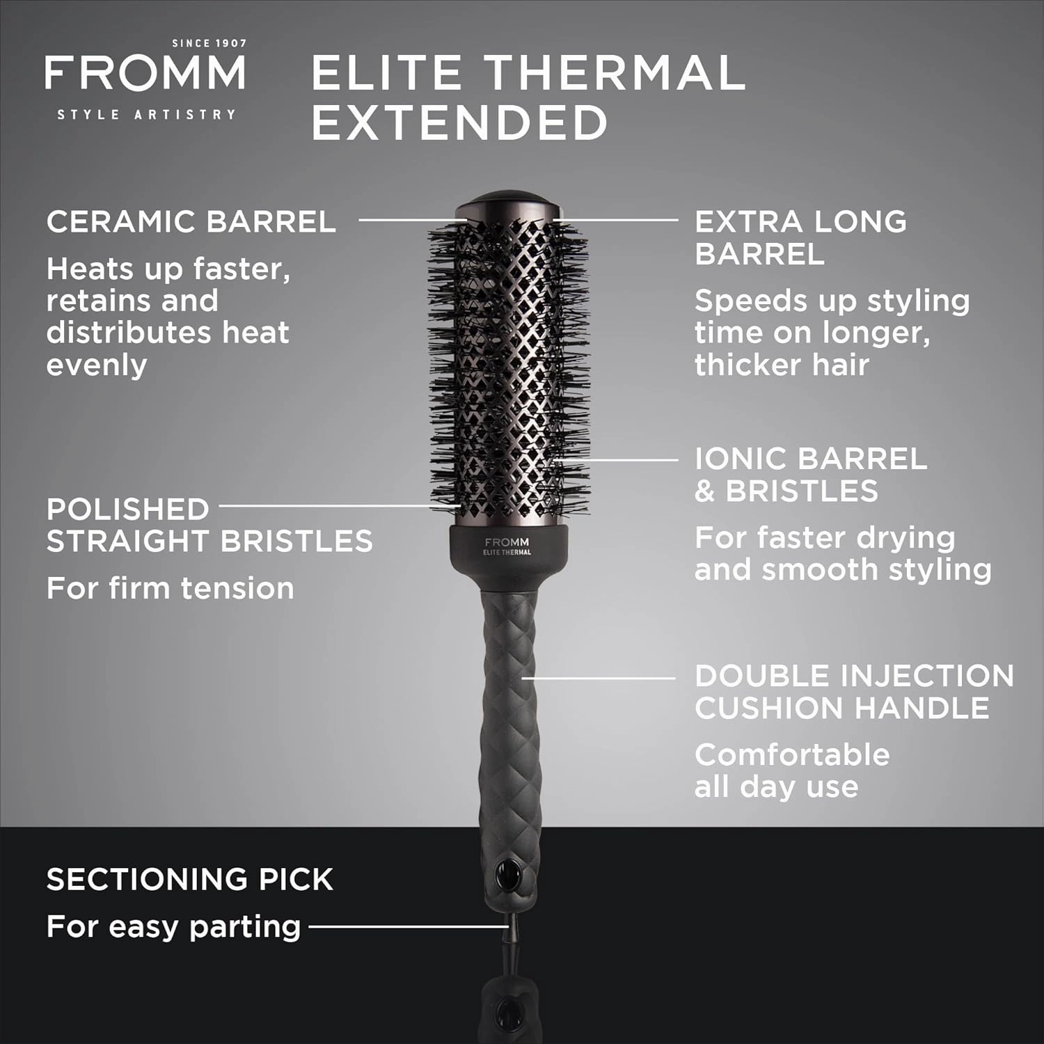 Elite Thermal Ceramic x Ionic 1.75 Inch Round Hair Brush for Expert Blowouts, Hair Drying, Extended Barrel for Anti-Static Styling, Smoothing, Straightening, and Shine, Ideal for Short Hair