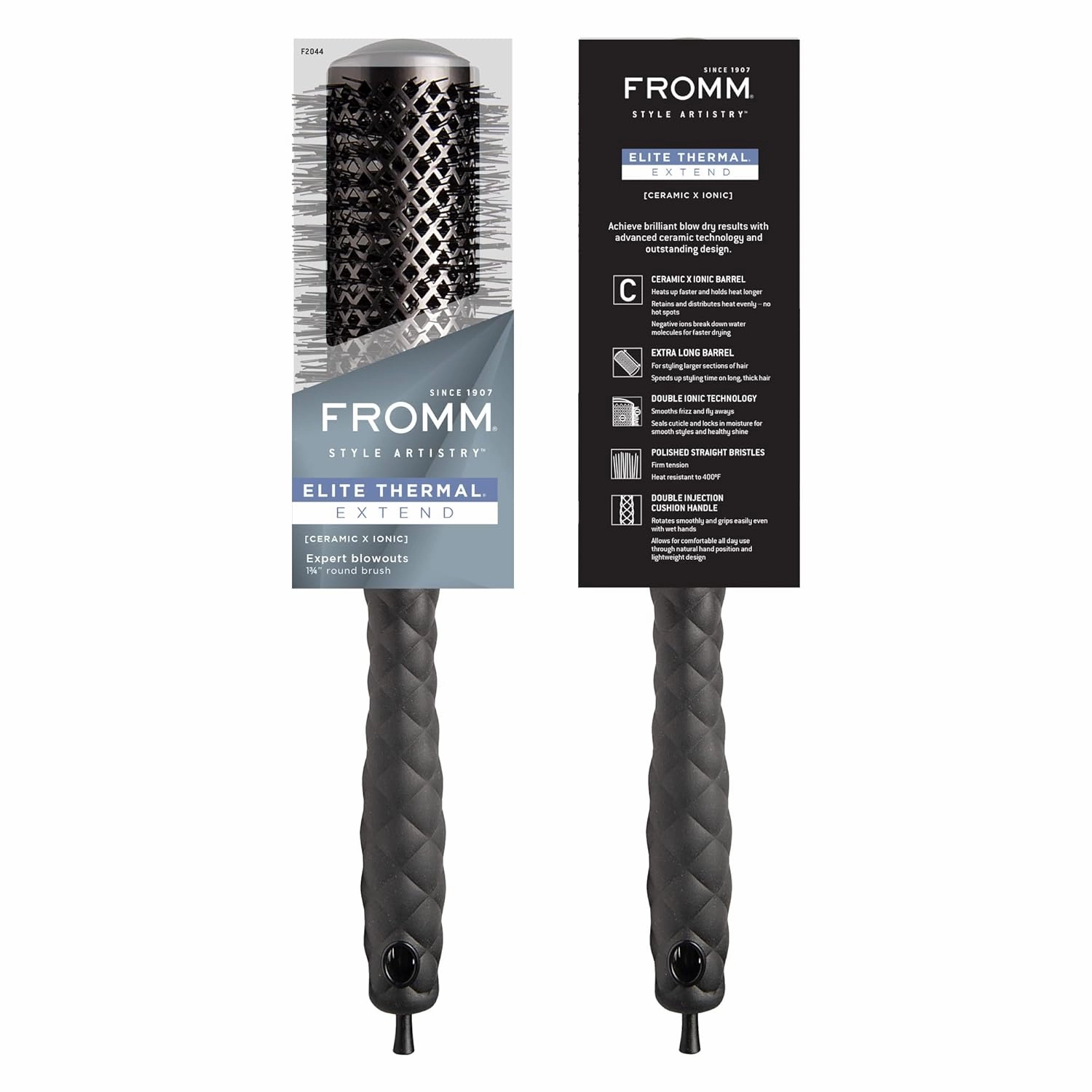 Elite Thermal Ceramic x Ionic 1.75 Inch Round Hair Brush for Expert Blowouts, Hair Drying, Extended Barrel for Anti-Static Styling, Smoothing, Straightening, and Shine, Ideal for Short Hair