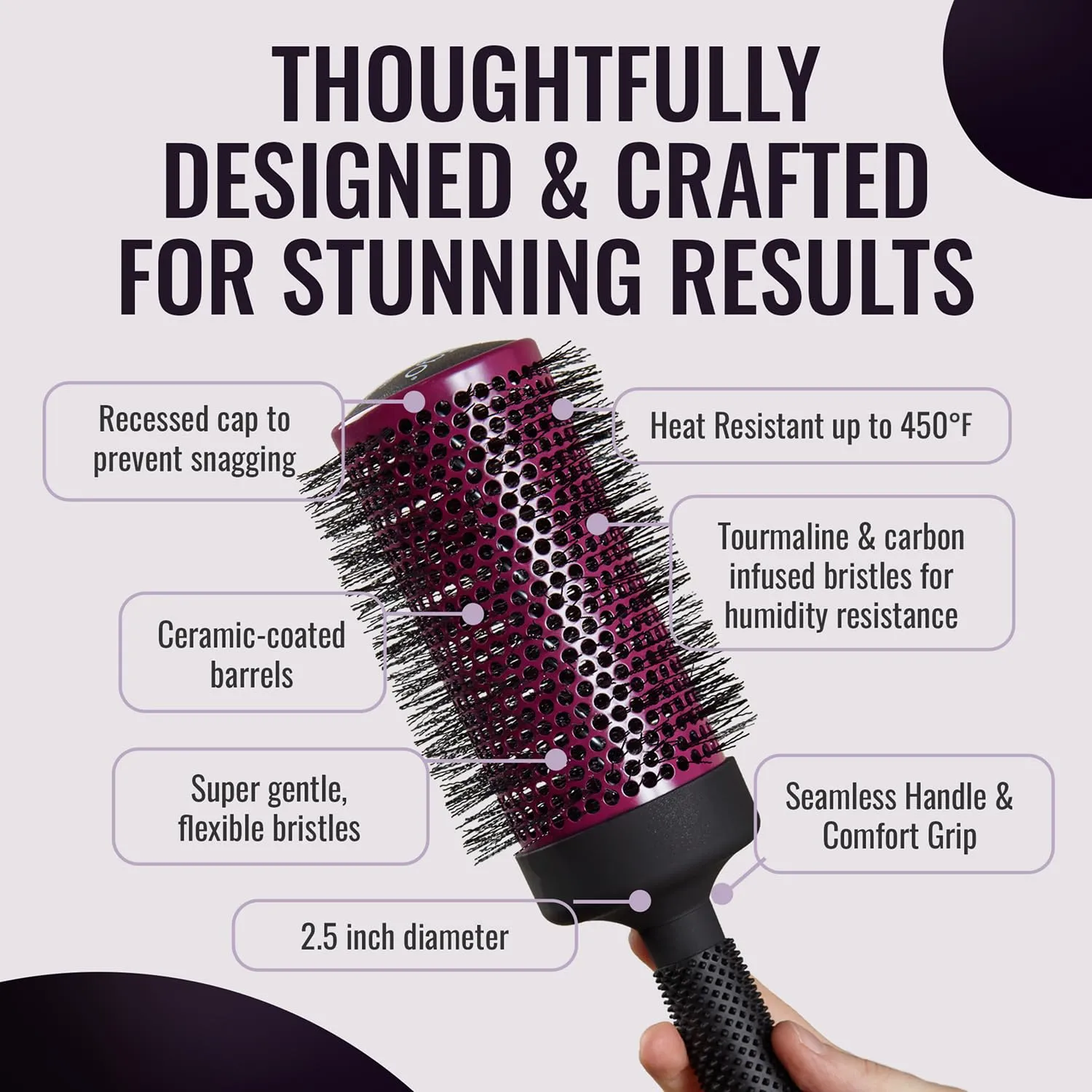 Ergo Super Gentle Round Brush for Blow Out - Salon Quality Hair Styling for Women - Roller for Wet and Dry Hair - Volumizing Care Blowout - ERG65: 2.5"