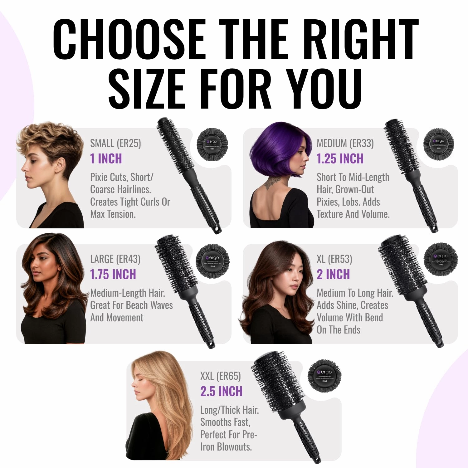 Ergo Ceramic Ionic Round Brush for Blow Out - Salon Quality Hair Brushes for Women - Roller Brush for Blow Drying, Wet and Dry Hair Styling, Volumizing Hair Care - ER25: 1"