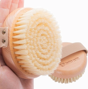 Ergonomic Premium Wood Body Brush for Wet & Dry Use - Easy to Carry, Soft Bristles Exfoliate Dead Skin & Cellulite, Ideal for Dry Brushing, Enhances Skin Health & Circulation