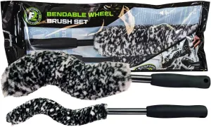 ExoForma Bendable Brush Set - Unique Adjustable 2-Piece Wheel Brush Set Cleans Behind Wheels - Tough Yet Gentle Wool Fiber   No-Scratch Rubber Tip Safe for All Wheel Types - Comfy Ergonomic Grip