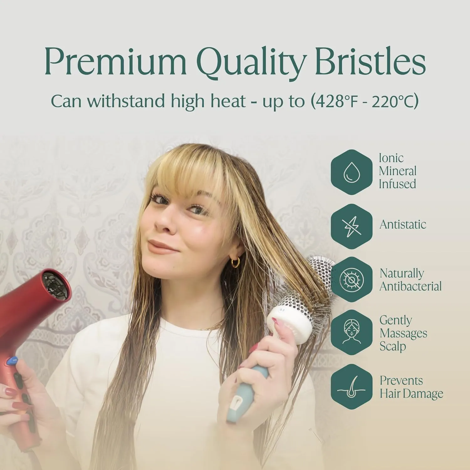 Extra Large Round Hair Brush - Ceramic Round Brush for Precise Styling and Perfect Blowout - Ionic Barrel Brush Lightweight Round Brushes for Blow Drying - Blow Dry Hair Brush(65mm)(not electrical)
