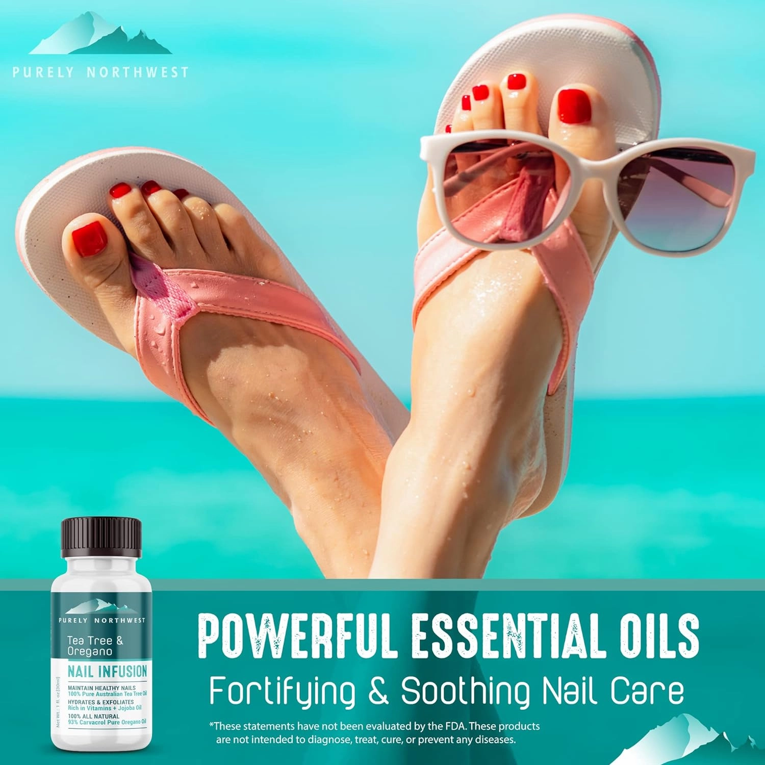 Extra Strength-Toenail Solution-100% All Natural-Tea Tree & Oregano-Effective for Thick, Discolored & Cracked Nails-Softens Dry Cracked Nails & Cuticles-by Purely Northwest 1oz