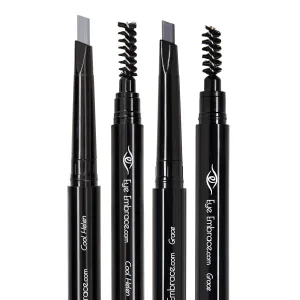 Eye Embrace Cool Gray Eyebrow Pencils: Cool Helen & Grace 2 Pack Bundle - Waterproof, Double-Ended Automatic Angled Tip & Spoolie Brush, Cruelty-Free