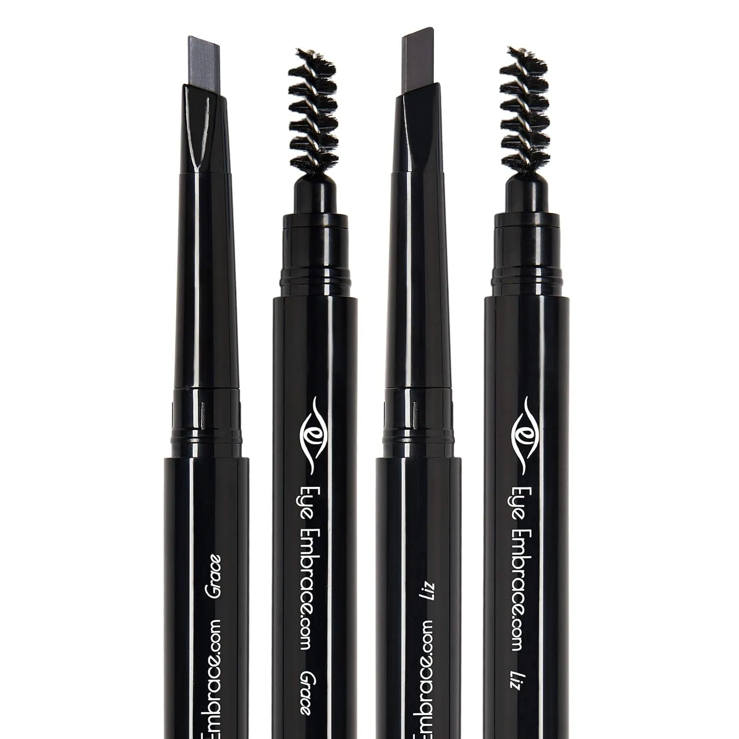 Eye Embrace Medium Gray Eyebrow Pencils: Liz & Grace 2 Pack Bundle - Waterproof, Double-Ended Automatic Angled Tip & Spoolie Brush, Cruelty-Free