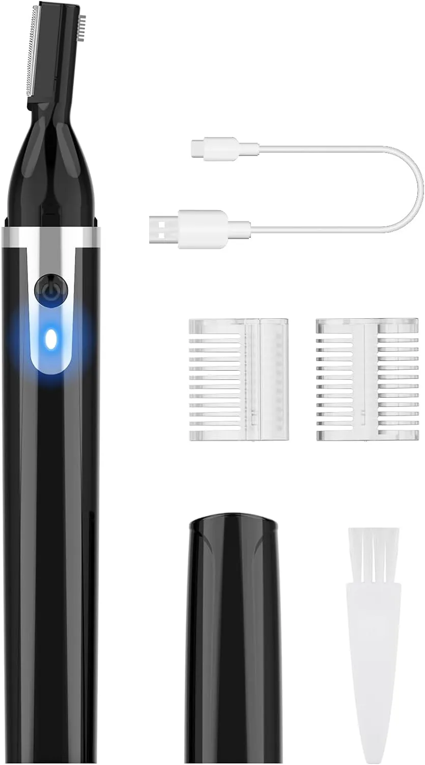 Eyebrow Trimmer Electric Eyebrow Razor for Men, Rechargeable Facial Hair Shaver Painless Detail Trimmer with Rinseable Blade for Face Beard Neck (Black)