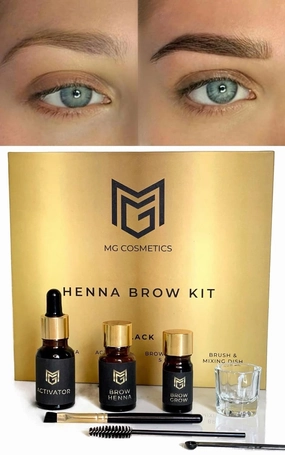 Eyebrow Henna Tint Kit Dyes Brow Hair | BONUS VIDEO TUTORIAL | Professional Salon & At Home DIY Brow Coloring kit | Vegan Cruelty Free | Complete Kit Instant Semi Permanent Coloring | MG COSMETICS
