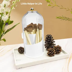 Ezebesta Makeup Brush Holder Organizer with Clear Lid 360 Rotating Sliding Opening Dustproof Brushes Container for Vanity