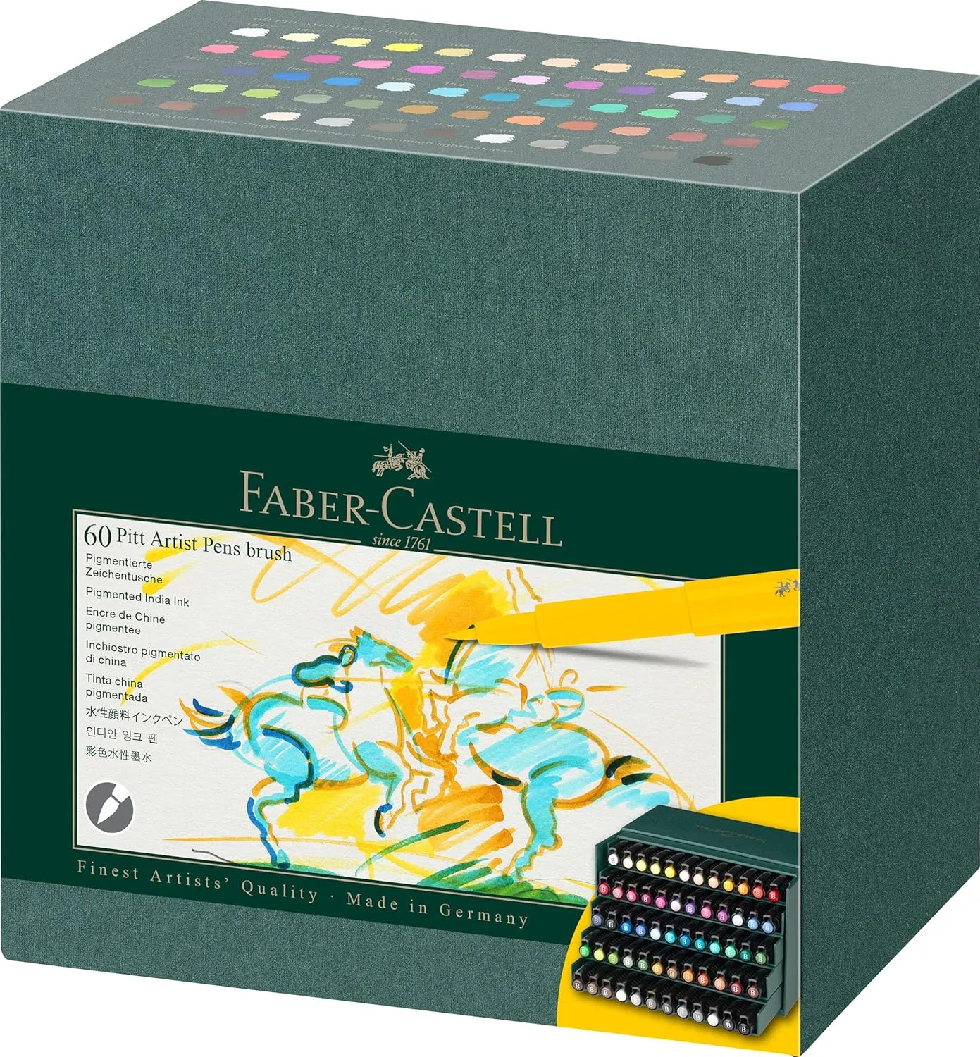 Faber-Castell Art & Graphic Pitt Artist Pen Brush India Ink Pen, Multicoloured, Studio Box Of 60, For Art, Craft, Drawing, Sketching, Home, School, University, Colouring
