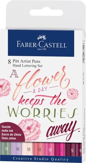 Faber-Castell Pitt Artist Pen Hand Lettering For Beginners Set - 8 Modern Calligraphy and Lettering Markers In Pink Floral Tones