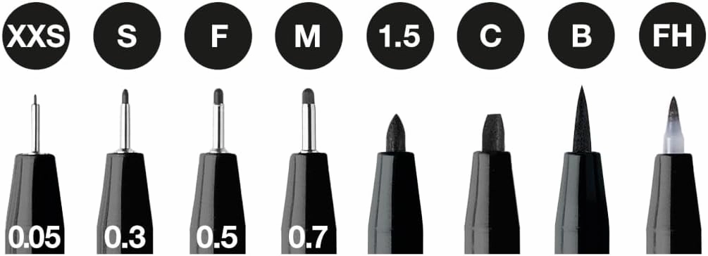 Faber-Castell PITT Artist Pen India Ink Pen - wallet of 8 - colour 199 black - XXS, S, F, M, B, C, 1.5, Fude Hard, (167158)