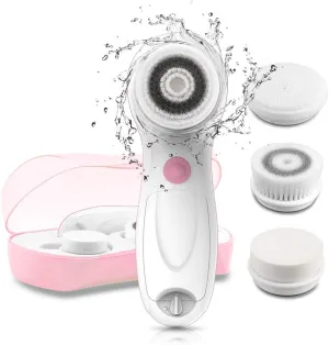 Facial Cleansing Brush Electric Facial Exfoliating Massage Brush with 3 Cleanser Heads and 2 Speeds Adjustable for Deep Cleaning, Removing Blackhead, Face Massaging TB-0759A Pink