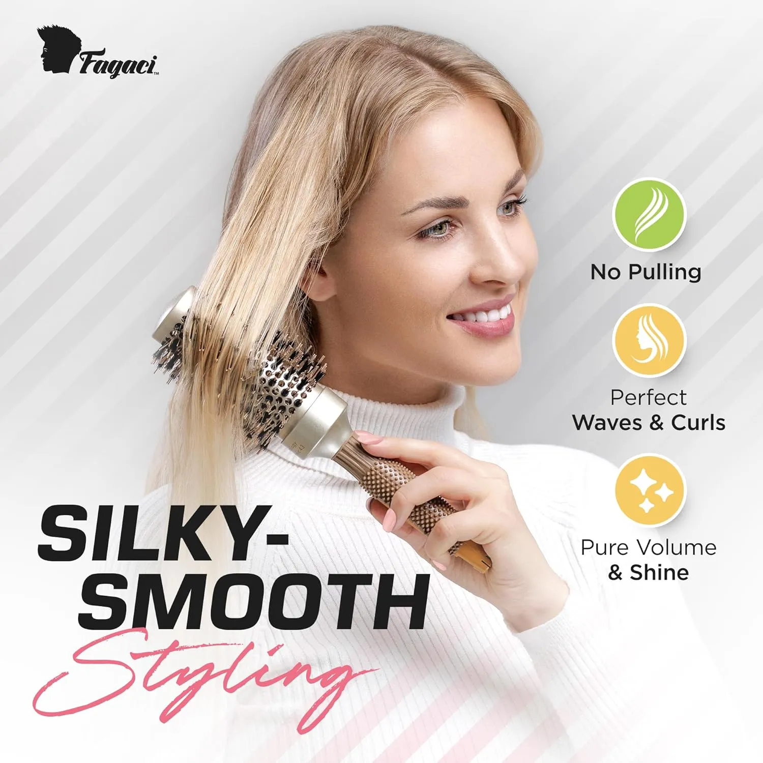 Fagaci Professional Round Brush with Natural Boar Bristle for Blow Drying, Nano Technology Ceramic   Ionic for Voluminous Healthy Hair Styling | Includes 4 Styling Clips