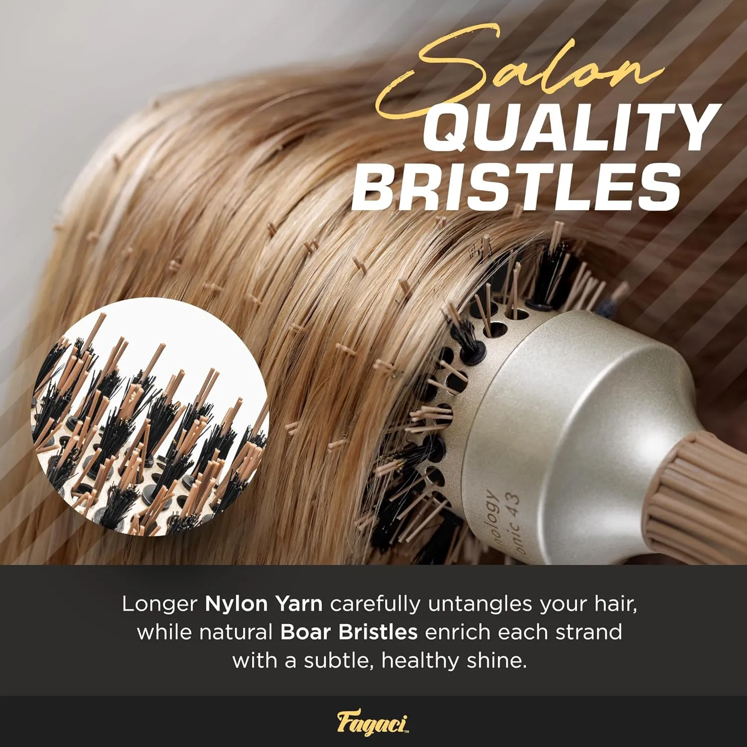 Fagaci Professional Round Brush with Natural Boar Bristle for Blow Drying, Nano Technology Ceramic   Ionic for Voluminous Healthy Hair Styling | Includes 4 Styling Clips