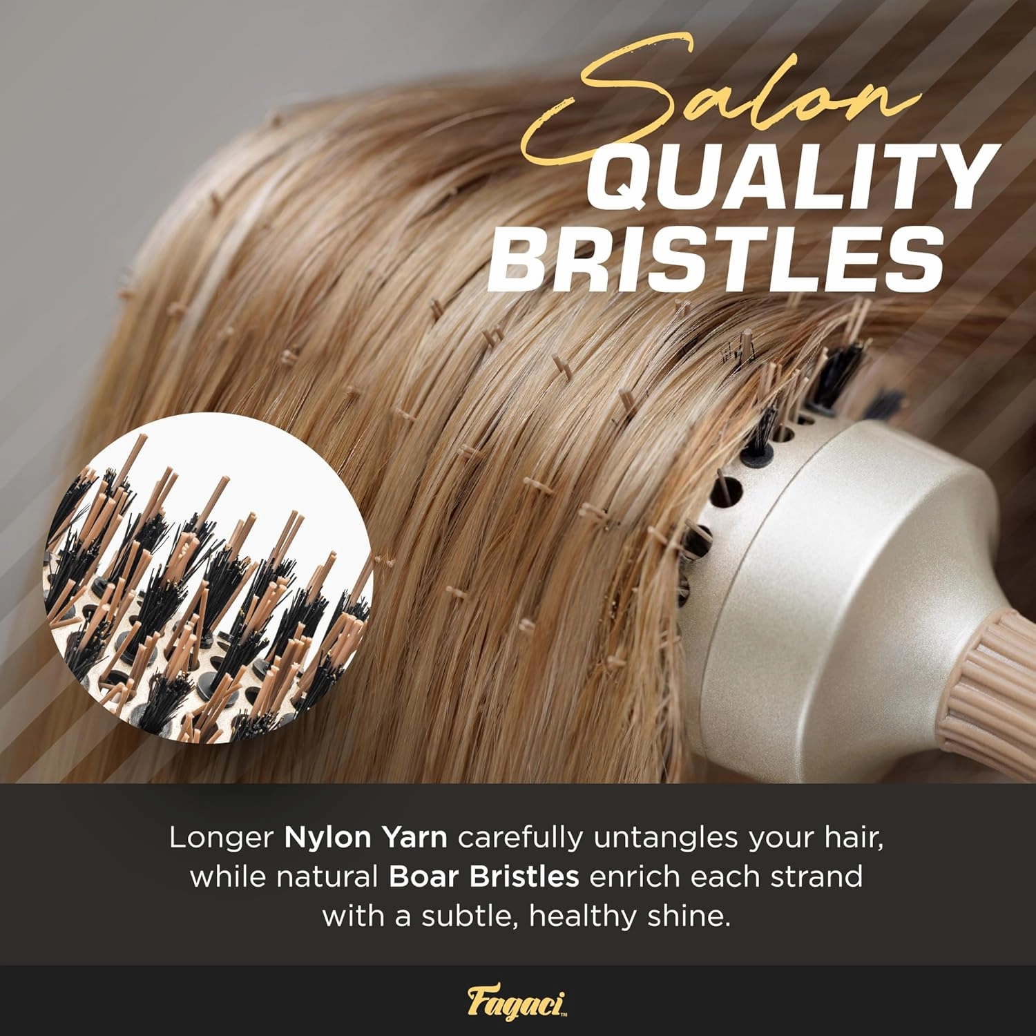 Fagaci Professional Large Round Brush with Natural Boar Bristles for Blow Drying, Nano Technology Ceramic Ionic for Hair Styling, Volumizing and Healthy Hair - 4 Styling Clips Included
