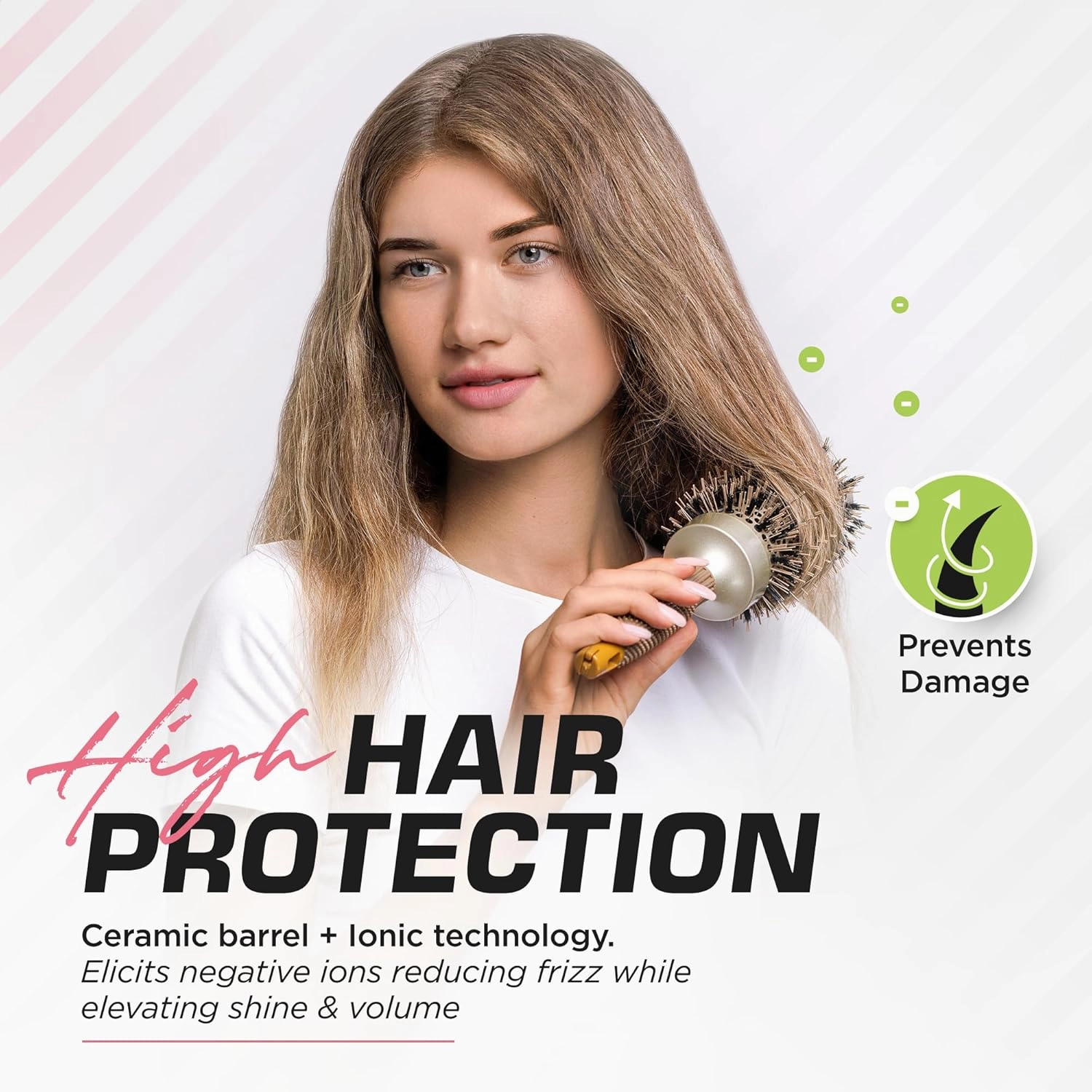 Fagaci Professional Large Round Brush with Natural Boar Bristles for Blow Drying, Nano Technology Ceramic Ionic for Hair Styling, Volumizing and Healthy Hair - 4 Styling Clips Included
