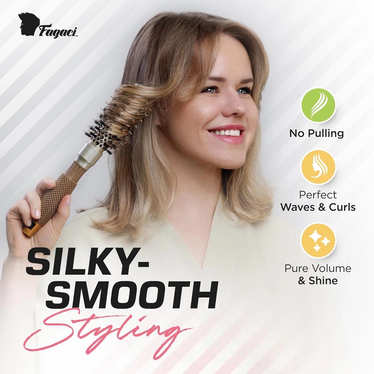 Fagaci Small Round Brush with Natural Boar Bristle for Blow Drying, Hair Styling, and Volume | Nano Technology Ceramic   Ionic for Healthy Hair
