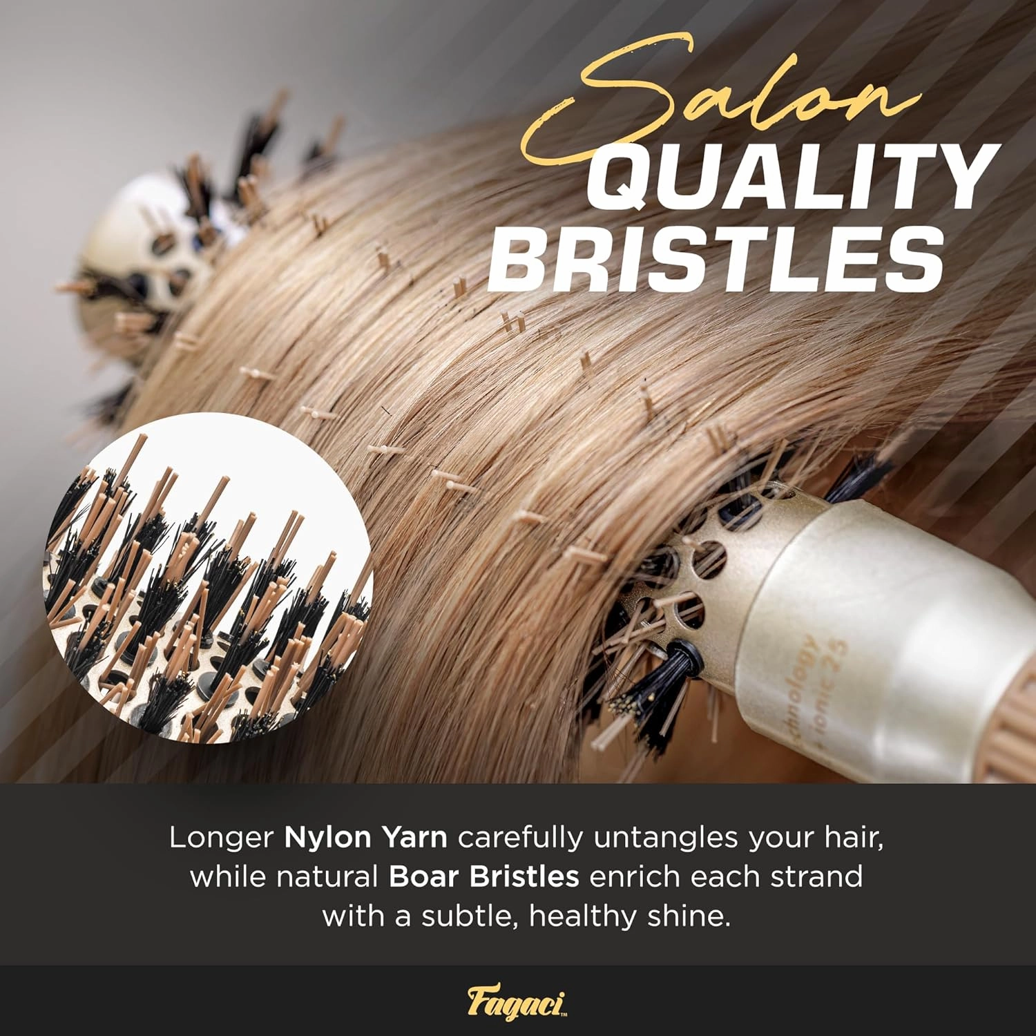 Fagaci Small Round Brush with Natural Boar Bristle for Blow Drying, Hair Styling, and Volume | Nano Technology Ceramic   Ionic for Healthy Hair