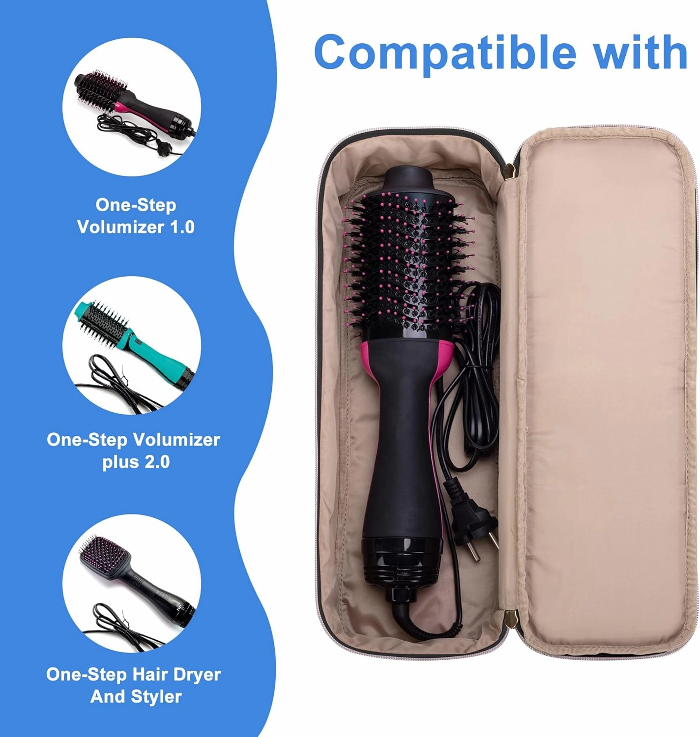Fasrom Double Layer Travel Case Compatible with REVLON One Step Blow Hair Dryer Brush Volumizer Original 1.0, Plus 2.0 and Styler, Black (Bag Only, Patent Design)