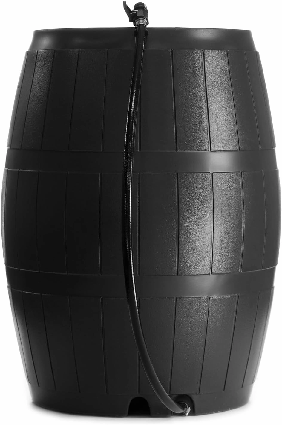 FCMP Outdoor Raincatcher 4000, Flat-Back Rain Water Barrel, 50-Gallon, Black - Rainwater Collection Storage Container w Side Spigots, Mesh Screen, Garden and Overflow Hose & Linking Kit