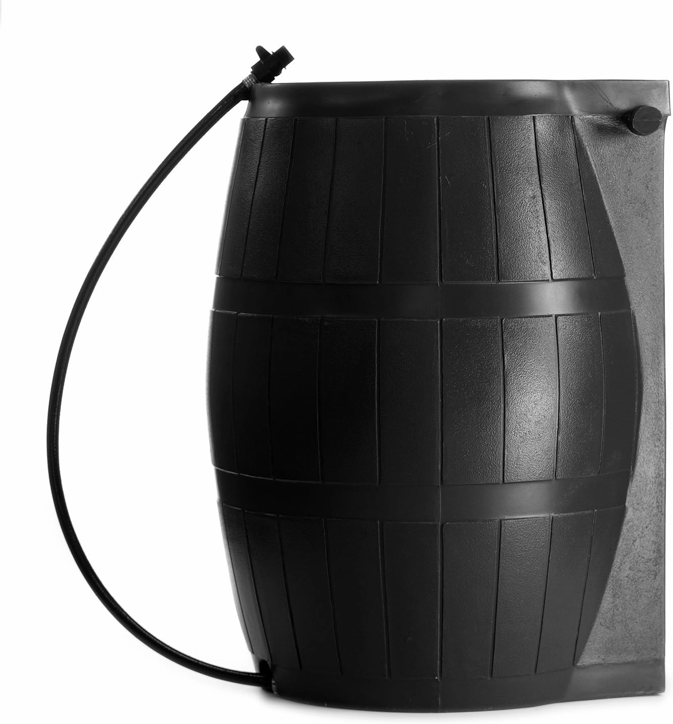 FCMP Outdoor Raincatcher 4000, Flat-Back Rain Water Barrel, 50-Gallon, Black - Rainwater Collection Storage Container w Side Spigots, Mesh Screen, Garden and Overflow Hose & Linking Kit