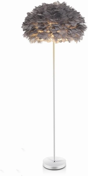 Feather Floor Lamp,Grey Floor Lamp for Bedroom,Unique Floorlamp Home Office Decor,Tall Lamps for Living Room,Goose Feather Lampshade,Modern Standing Lamps for Dinningroom,Corner,Behind Couch