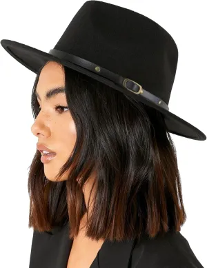 Fedora-Hats for Women-Men Vintage Flat-Wide-Brim Felt-Jazz-Hat Cotton-Blend Panama-Hat Medium Black