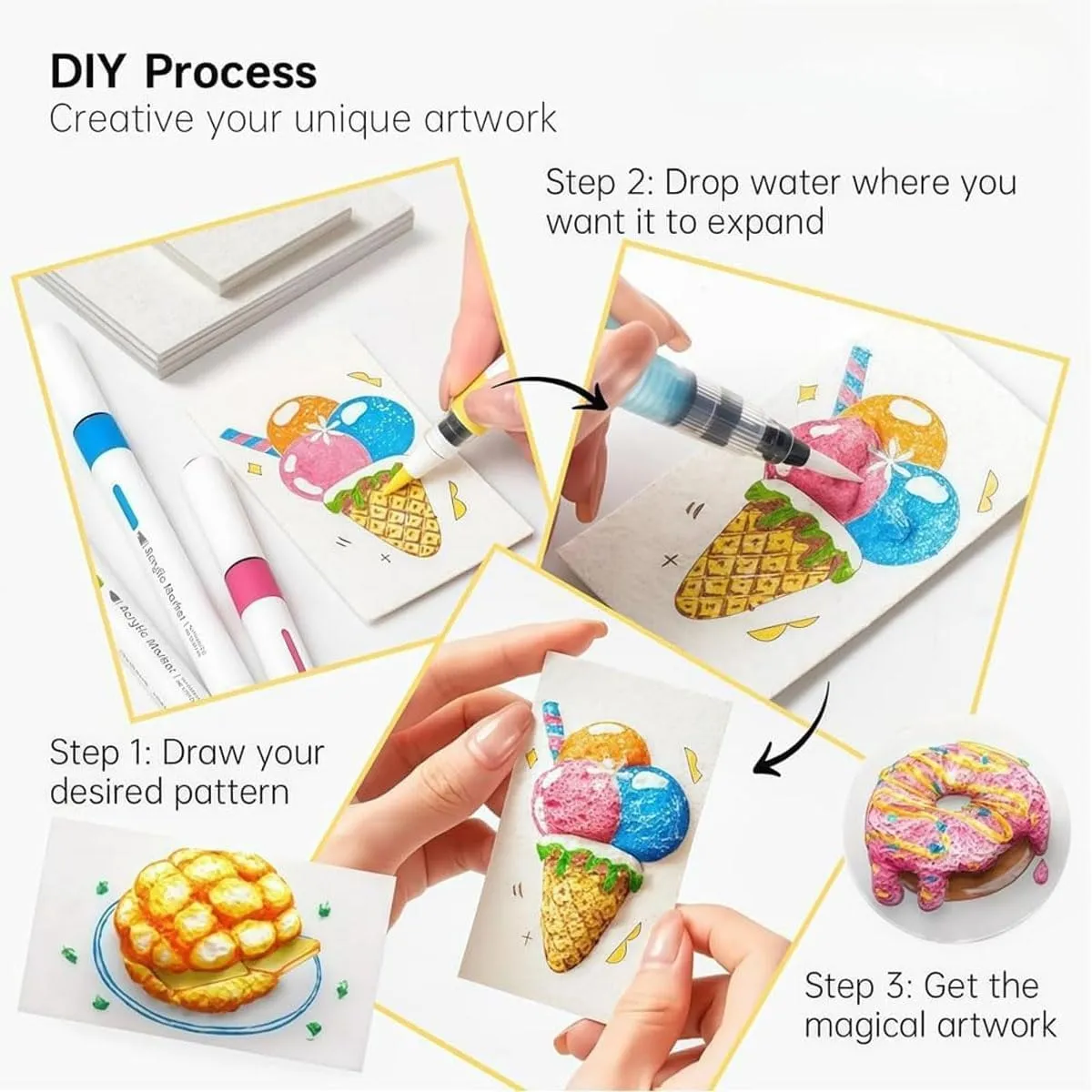 Fhibnd Magic Puffy Paint, 3D Drawing Magic Canvas Sponge, Puffy Popcorn Drawing Texture Painting Kit, DIY B,MagicFoam Texture Painting Kit,DIY BubbleDrawing Pens Art Supplies10pcs (A)