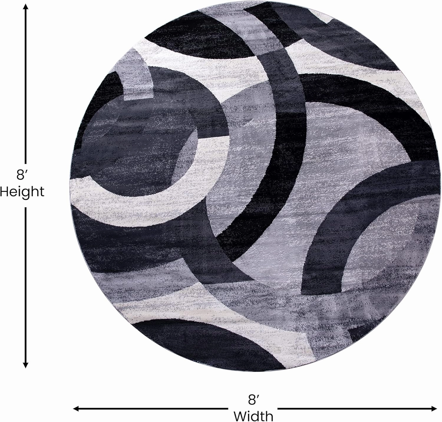 Flash Furniture Harken Collection 8' x 8' Round Geometric Area Rug - Black and Gray Olefin Facing - Jute Backing - Living Room or Bedroom