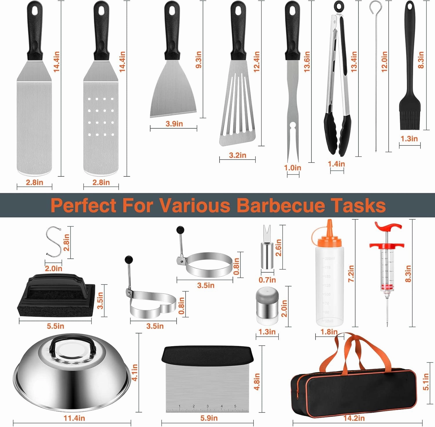 Flat Top Grill Accessories, 37pcs Blackstone Griddle Accessories Kit For Camp Chef, BBQ Grilling Gifts For Men Women, Professional Griddle Tools Kit With Enlarged Spatula, Scraper Basting Cover