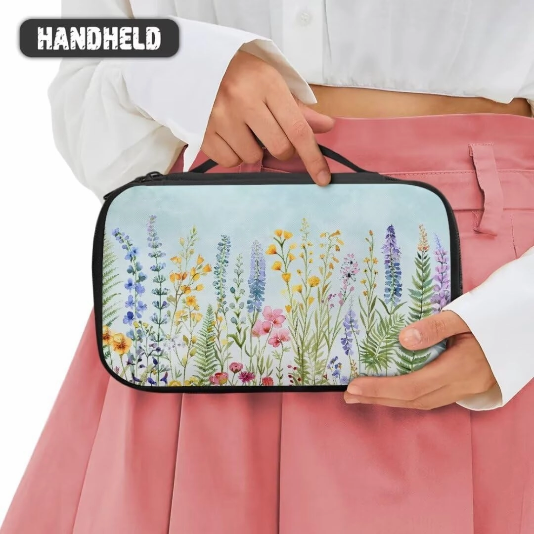 Floral Flowers Cosmetic Bag for Women Makeup Organizer Zipper Travel Toiletry Pouch for Cosmetics,Brushes,Toiletry,Skin Care Products