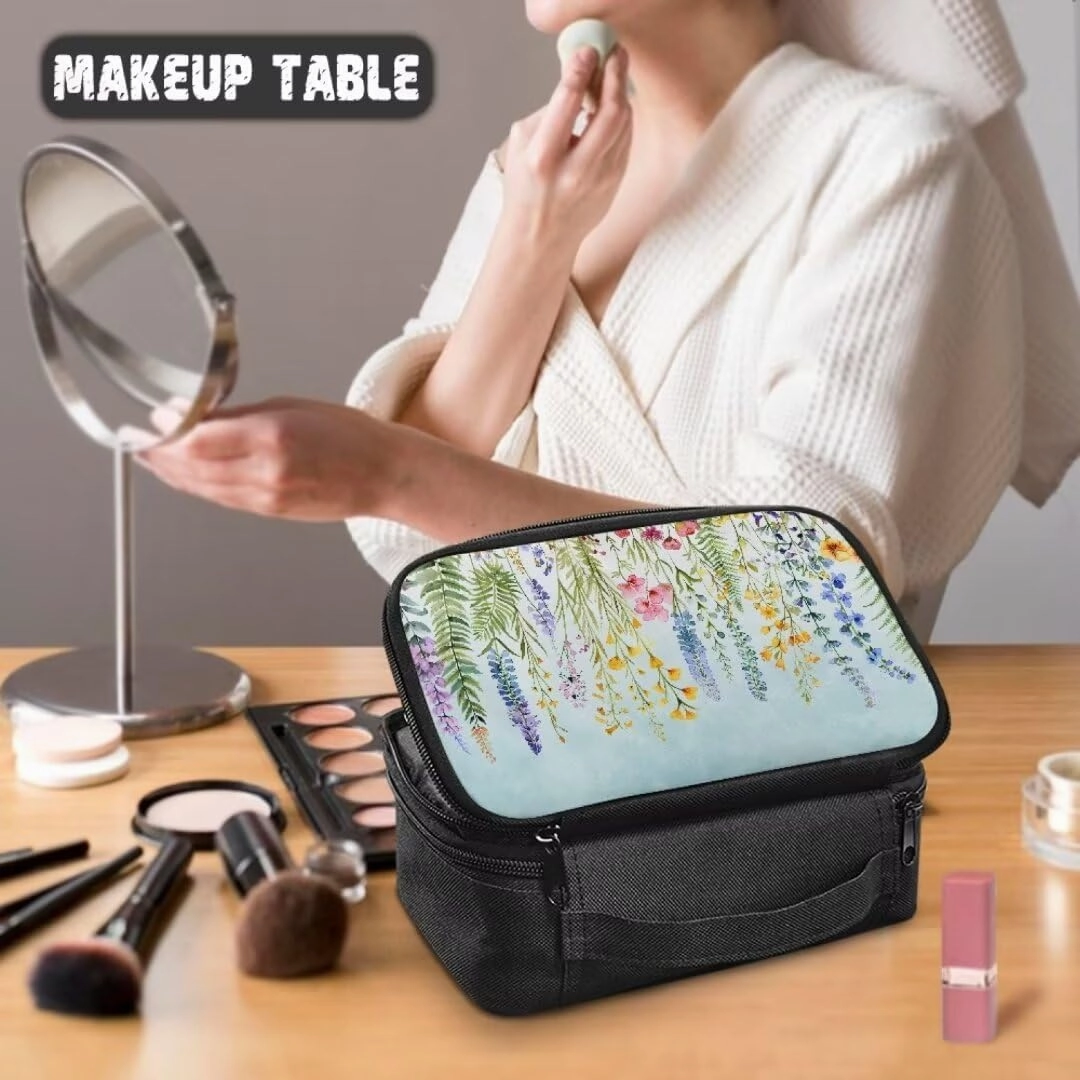Floral Flowers Cosmetic Bag for Women Makeup Organizer Zipper Travel Toiletry Pouch for Cosmetics,Brushes,Toiletry,Skin Care Products