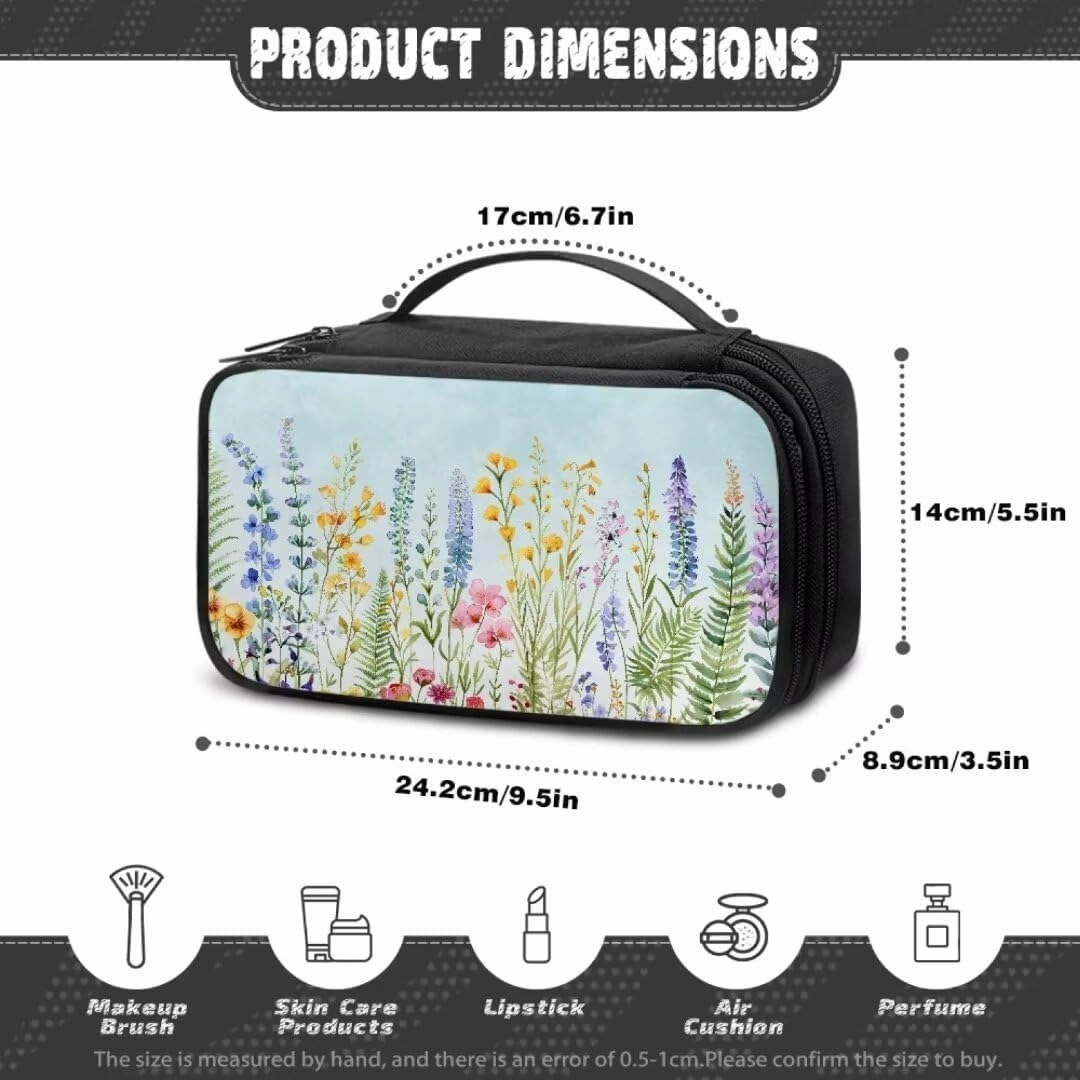 Floral Flowers Cosmetic Bag for Women Makeup Organizer Zipper Travel Toiletry Pouch for Cosmetics,Brushes,Toiletry,Skin Care Products