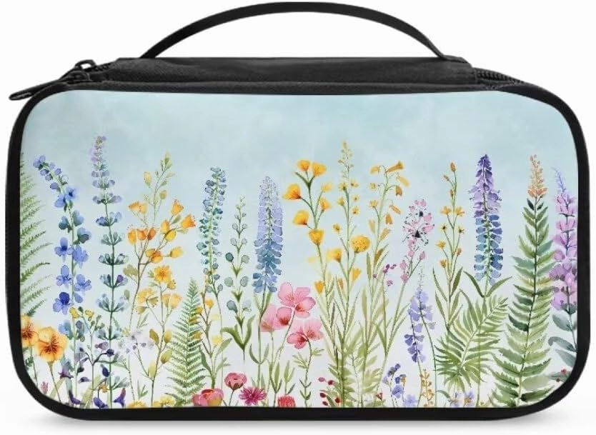 Floral Flowers Cosmetic Bag for Women Makeup Organizer Zipper Travel Toiletry Pouch for Cosmetics,Brushes,Toiletry,Skin Care Products