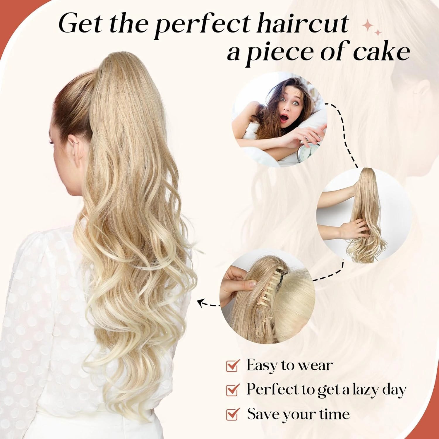 Flufymooz 26" Ponytail Extension, Long Wavy Curly Claw Clip in Ponytail Hair Extensions, Natural Synthetic Hairpiece for Women Daily Wear(Medium Brown with Medium Auburn)