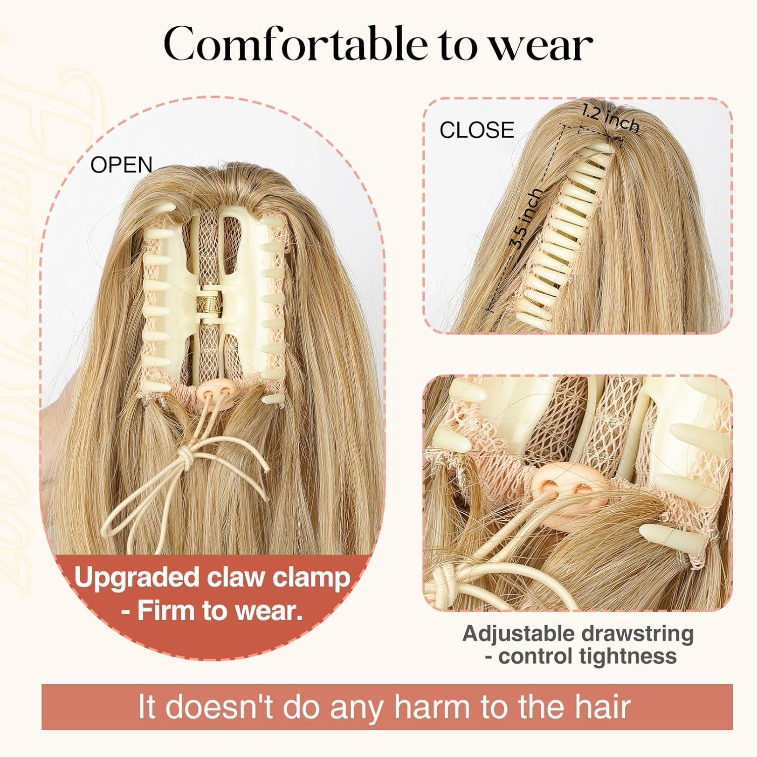 Flufymooz 26" Ponytail Extension, Long Wavy Curly Claw Clip in Ponytail Hair Extensions, Natural Synthetic Hairpiece for Women Daily Wear(Medium Brown with Medium Auburn)