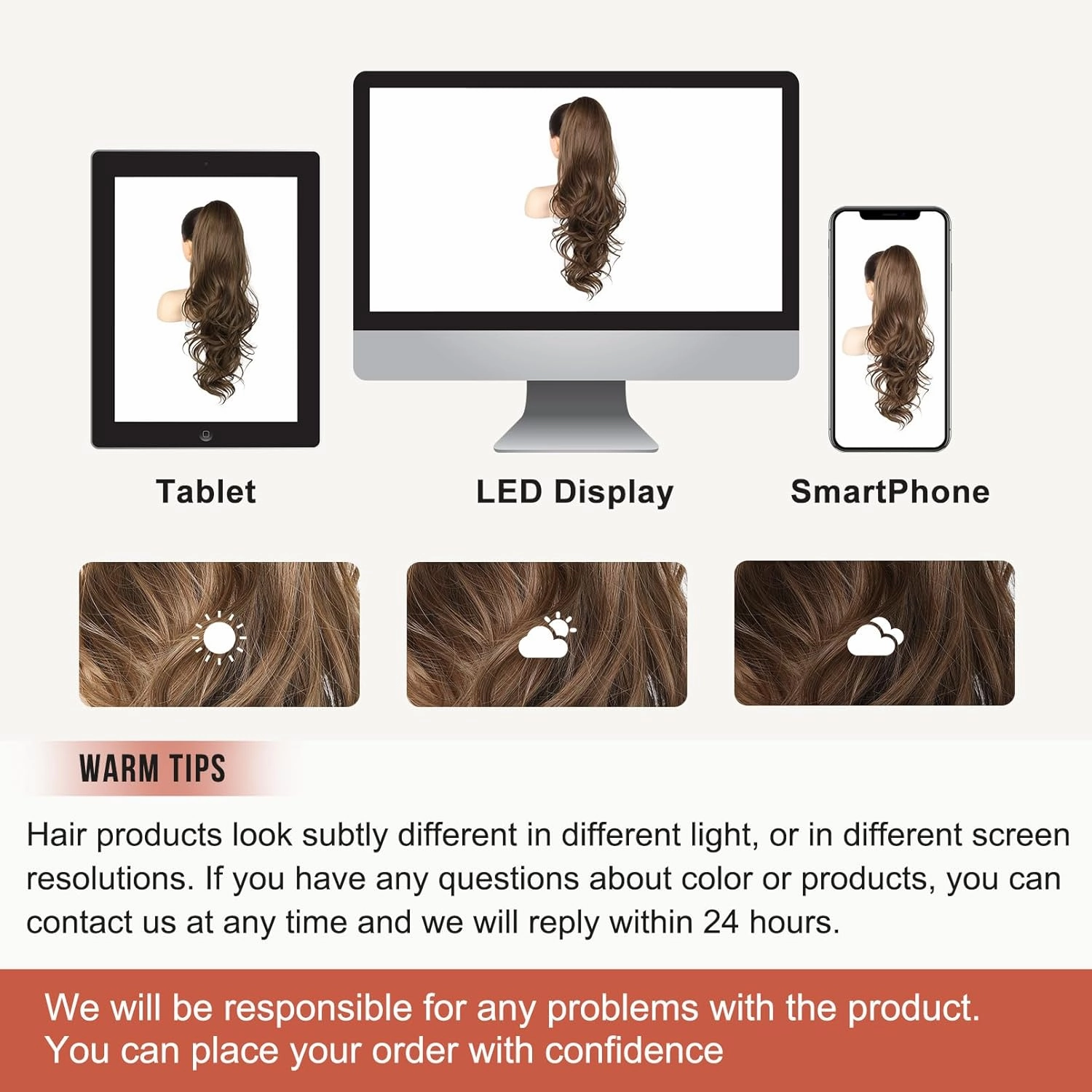 Flufymooz 26" Ponytail Extension, Long Wavy Curly Claw Clip in Ponytail Hair Extensions, Natural Synthetic Hairpiece for Women Daily Wear(Medium Brown with Medium Auburn)