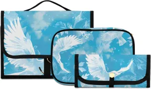 Foldable Hanging Travel Toiletry Organizer Set 3-Piece with Cosmetic Bag & Brush Holder - Bird (8)