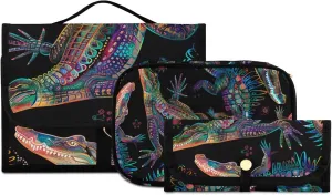 Foldable Hanging Travel Toiletry Organizer Set 3-Piece with Cosmetic Bag & Brush Holder - Crocodile (8)