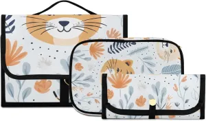 Foldable Hanging Travel Toiletry Organizer Set 3-Piece with Cosmetic Bag & Brush Holder - Cute Tiger (8)