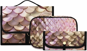 Foldable Hanging Travel Toiletry Organizer Set 3-Piece with Cosmetic Bag & Brush Holder - Colorful Dragon Scales (2)