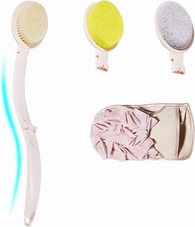 Foldable Long Handle Bath Body Brush Set, 3 in 1 Back Scrubber Shower Brush Long Handled Sponge Elderly, S Curve Shape Back Scrub Brush for Exfoliating or Dry Skin Brushing for Women