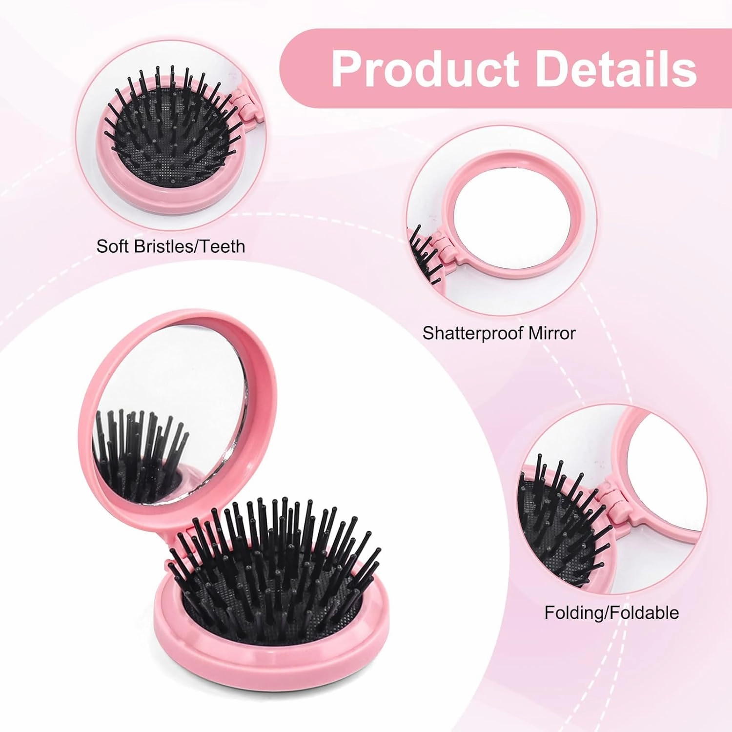 Foldable Travel Hair Brush with Mirror - 30 Pack Portable Round Pocket Comb, Compact Folding Design & Massage Bristles for Men Women (Multicolor)