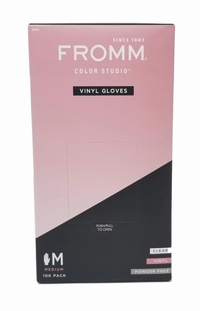 Fromm Color Studio Clear Vinyl Disposable Gloves, Medium, Non-Latex Powder-Free Gloves for Salon and Household Cleaning, Tear-Resistant and Comfortable Fit (100 Gloves per Box)