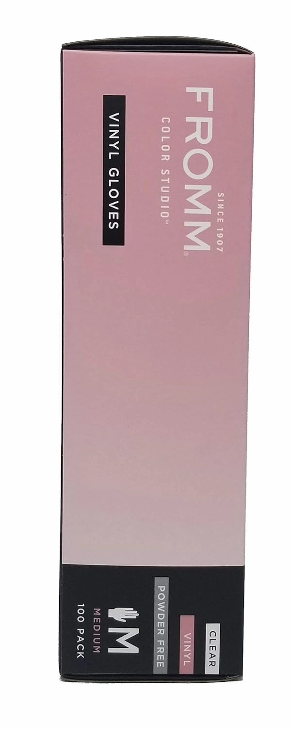 Fromm Color Studio Clear Vinyl Disposable Gloves, Medium, Non-Latex Powder-Free Gloves for Salon and Household Cleaning, Tear-Resistant and Comfortable Fit (100 Gloves per Box)